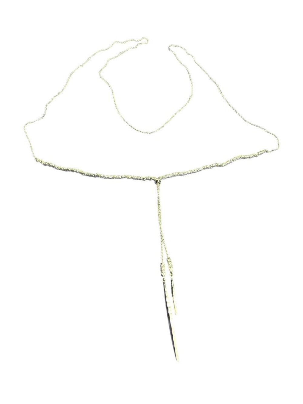 Dainty Silvertone Lariat Necklace Textured Beaded 32 inches Long